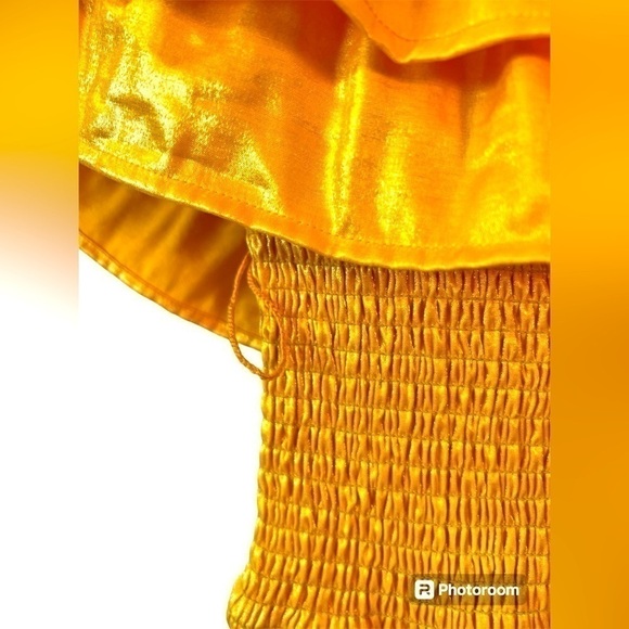 Lovers + Friends Womens Ruched Ruffled Sleeveless Blouse Tube Top Party Yellow… - Picture 6 of 12